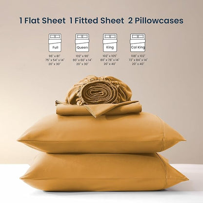 SLEEP ZONE Nanotex Super Soft Cooling Queen Bed Sheets Set 4 Piece - Easy Care Fitted Flat Sheet & Pillowcase Sets - Wrinkle Free, Fade Resistant, Deep Pocket 16" (Dull Yellow, Queen)