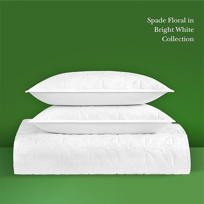 kate spade new york Spade Floral 3-Piece Full Queen Quilt Bedding Set, 100% Cotton Sateen Reversible Cover, All Season Warmth Bedding, Machine Washable, Bright White