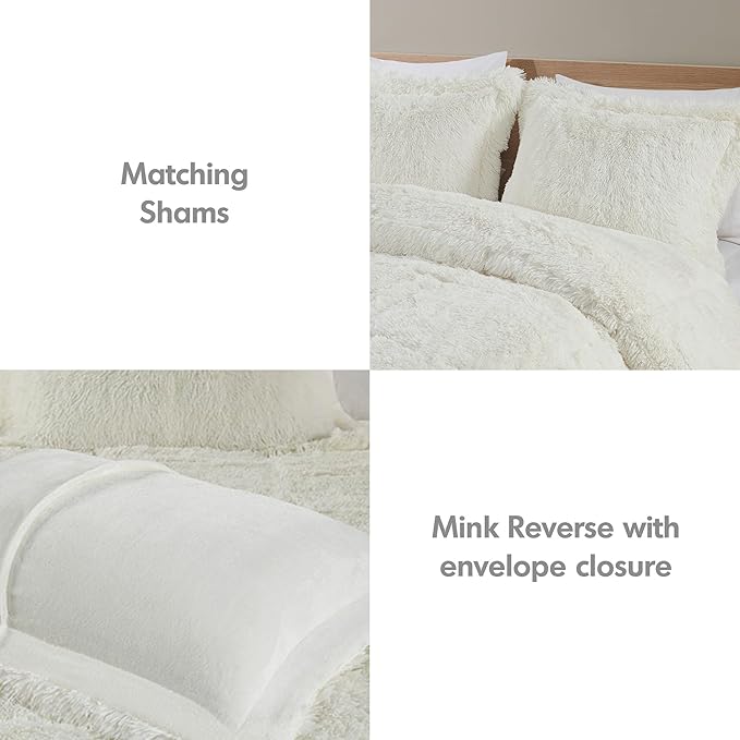 Intelligent Design Malea Shaggy Comforter Set, Long Faux Fur Cozy Down Alternative, Modern Casual Ultra Soft All Season Fluffy Bedding with Matching Sham, Twin/Twin XL, Ivory 2 Piece