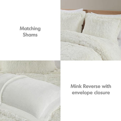 Intelligent Design Malea Shaggy Comforter Set, Long Faux Fur Cozy Down Alternative, Modern Casual Ultra Soft All Season Fluffy Bedding with Matching Sham, King/Cal King, Ivory 3 Piece