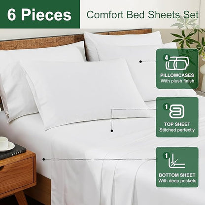 Ivelow 100% Egyptian Cotton Sheets Full Size Set - 1200 Thread Count 6 PC 18" Deep Pocket Full Sheets Luxury White Cotton Bed Sheets Set Soft Breathable Cooling Durable Hotel Quality Bedding
