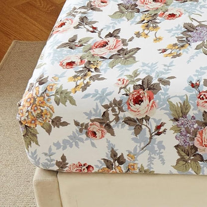 DAUAOTO 100% Cotton Sheets Set Twin Size Printed Bedding Sets, Up to 14" Deep Mattress, Classic Vintage Flower Pattern Bedlinen Set, Rose Floral