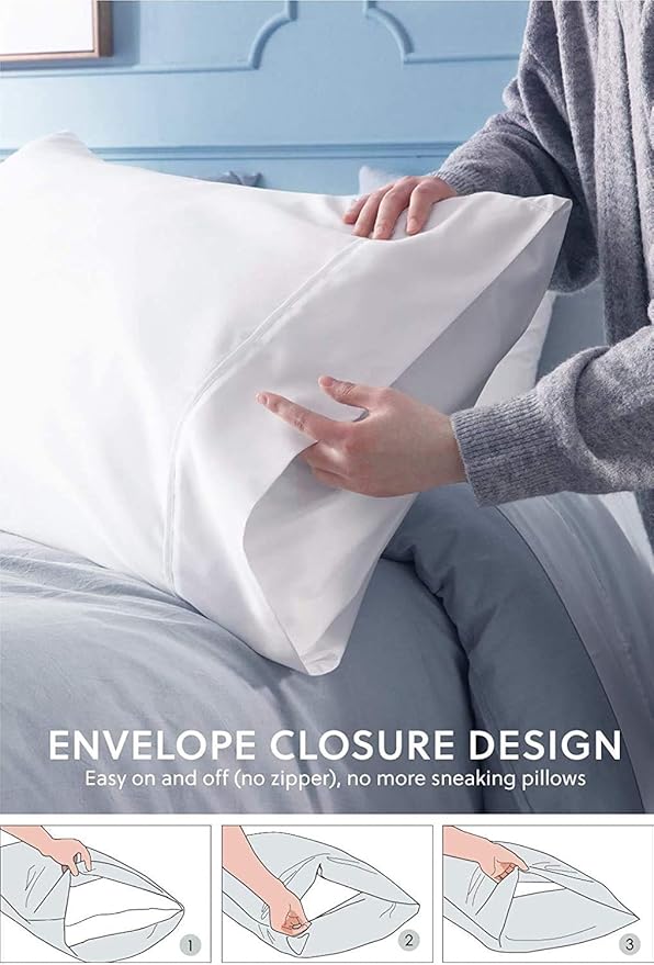 Comfort Beddings King Pillowcases Set of 4 – 100% Organic Cotton, 600 Thread Count Sateen, Soft & Comfy Pillow Covers with Envelope Closure, Grey Stripe, King Size 20 x 40 Inches