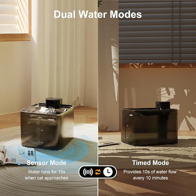 NPET Wireless Cat Water Fountain, 4L/135oz Pet Fountain with Smart Sensor, 4000mAh Rechargeable Battery Operated & Quiet Pump, Automatic Cordless Water Dispenser with 8Pcs Filters