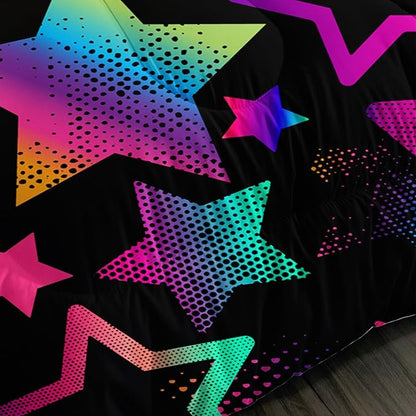 Kawaii Color Star Comforter Set Kids Bedroom Set,Neon Light Star Bedding Full Size Comforter Sets for Boys Girls Room Decor,Aesthetic Bedding Sets with 2 Pillowcases.