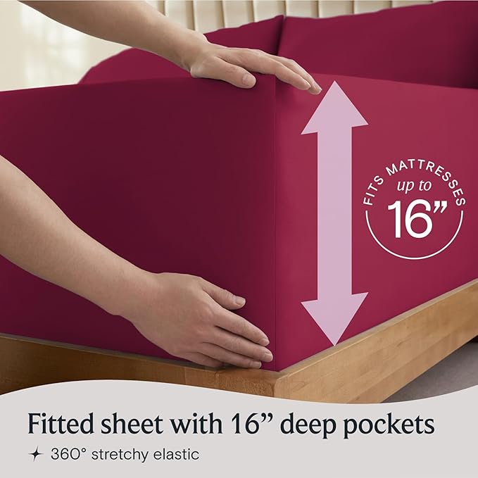 LuxClub 4 PC Full Sheet Set, Breathable Luxury Bed Sheets, Deep Pockets 18" Wrinkle Free Cooling Bed Sheets Machine Washable Hotel Bedding Silky Soft - Burgundy Full