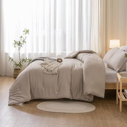 weigelia King Size Comforter Set 7 Pieces Oatmeal Comforter Set King Bed in a Bag Soft Fluffy Bedding Comforter with Sheets, Pillow Shams and Pillowcases for All Season