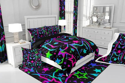 Erosebridal Cartoon Cat Bedding, Black Cat Comforter Set for Kids Girls Boys Teens, Ombre Glowing Neon Stars Down Comforter, Kawaii Kitten Duvet Insert, Gradient Galaxy Quilt, King