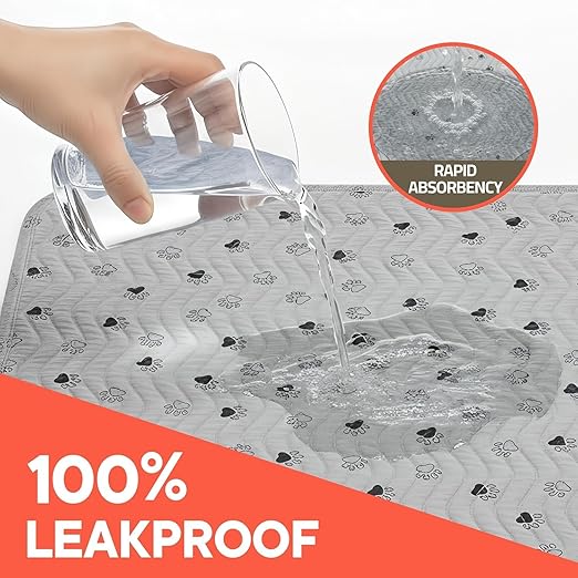 Washable Underpads 34"x36" ( Pack of 2) – Reusable Waterproof Bed Pads for Pets, Kids & Elderly, Extra Heavy Absorbent Incontinence Training & Bedwetting Pads, Non-Slip TPU Backing, Grey & Blue