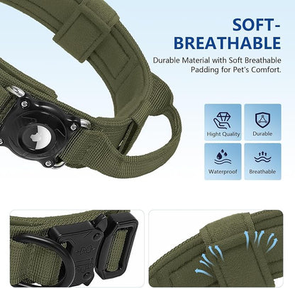 2026 New and Improved AirTag Dog Collar, Military Tactical Dog Collar with Integrated AirTag Holder-Adjustable Control Handle, Durable Metal Buckle,Comfortable GPS Dog Collars (Green, XL)