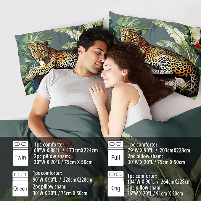 Animal Leopard Print Comforter Set Queen Animal Cheetah Print Comforter Set Boys Girls Floral Leopard Bedding Bedroom Decor Floral Cheetah Bedding Queen Jungle Plant Room Decor