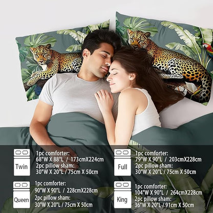 Animal Leopard Print Comforter Set King Animal Cheetah Print Comforter Set Boys Girls Floral Leopard Bedding Bedroom Decor Floral Cheetah Bedding King Jungle Plant Room Decor