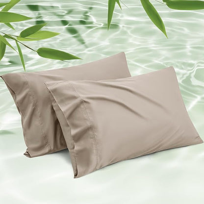 Bedsure Pillow Cases Standard Size, Cooling Pillow Cases, Rayon Derived from Bamboo Simply Taupe Pillowcases Standard Set of 2, PureWoven Silky Soft Pillow Covers with Envelope Closure, 20x26 Inches