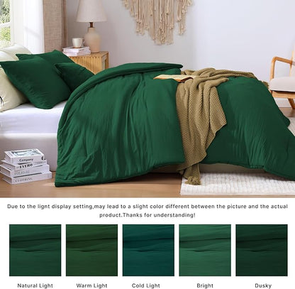 WRENSONGE King Size Comforter Set - 3 Pieces Emerald Green Comforter Prewashed Soft Lightweight for All Seasons,Fluffy Down Alternative Comforter King Size with 2 Pillow Shams