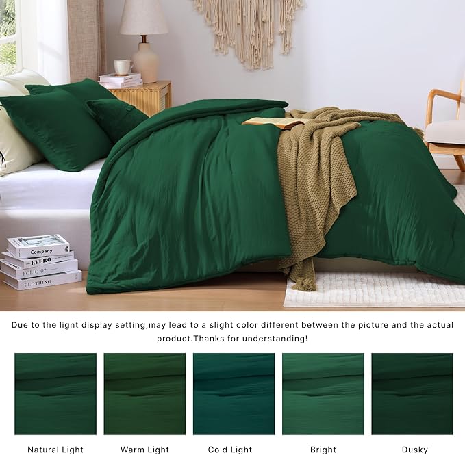 WRENSONGE Queen Comforter Set - 3 Pieces Prewashed Emerald Green Comforter Soft Lightweight for All Seasons,Down Alternative Comforters Queen Size with 2 Pillow Shams