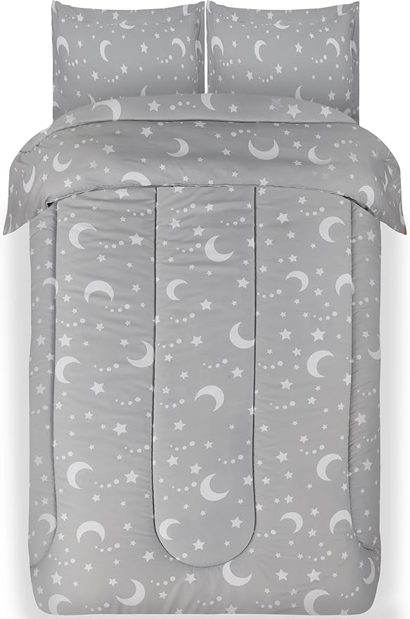 Utopia Bedding Moon Star Kids Comforter Set with 2 Pillow Shams, 3 Piece Soft Microfiber Twin Bed Comforter with Pillow Shams, Printed Kids Bedding for Boys and Girls, Breathable,Easy Care