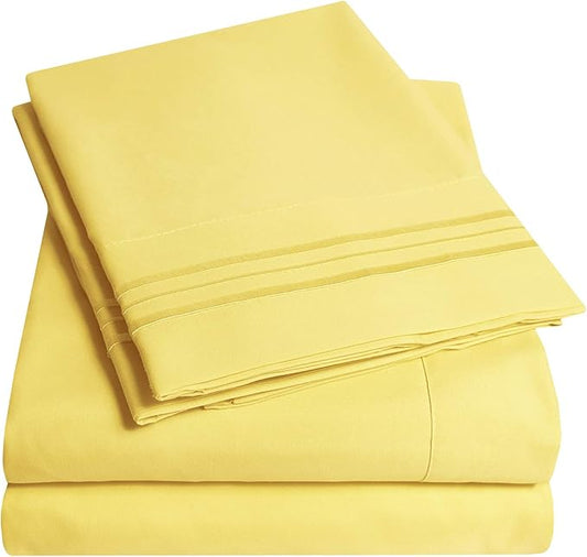 1500 Supreme Collection Twin Sheet Sets Yellow - 3 Piece Bed Sheets and Pillowcase Set for Twin Mattress - Extra Soft, Elastic Corner Straps, Deep Pocket Sheets, Twin Yellow