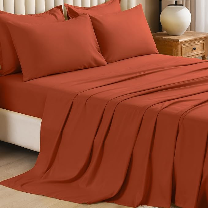 Litanika Oversized King Comforter Sets Burnt Orange - 7 Pieces Bed in a Bag Oversized King Bedding Comforter Sets, Solid Lightweight Bed Set with Comforter, Sheets, Pillowcases & Shams