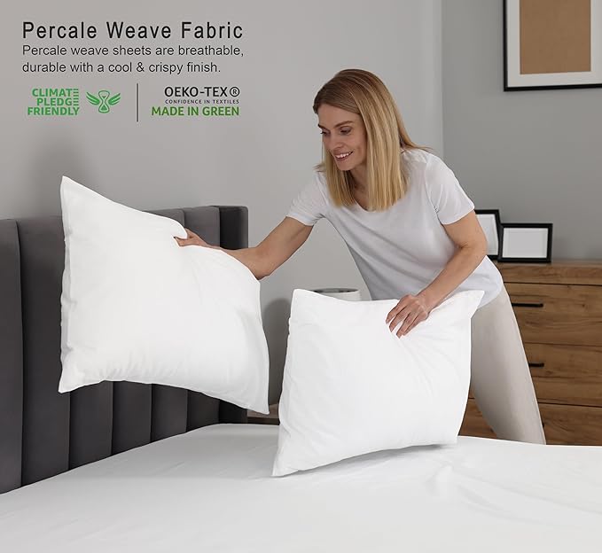 RUVANTI 100% Cotton Sheets – Full Size Percale Bedding, Cooling & Breathable, Durable with a Crisp, Soft & Comfortable Feel, 16" Deep Pocket, 4-Piece Set, Milky White