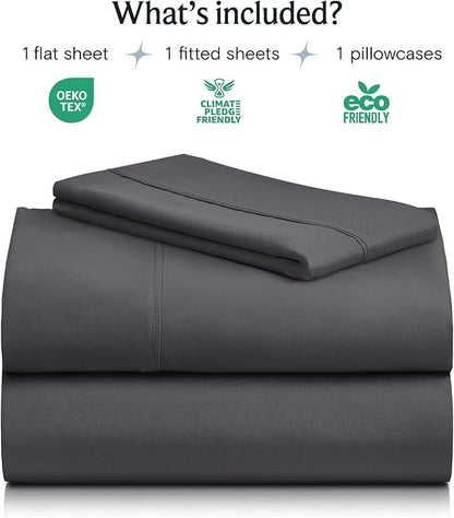 LuxClub 3 PC Twin Sheet Set, Deep Pockets Wrinkle Free Cooling Bed Sheets Hotel Bedding for Women, Men, Kids & Teens, Includes 1 Fitted Sheet, 1 Flat Sheet and 1 Pillowcase-Silky Soft Dark Grey