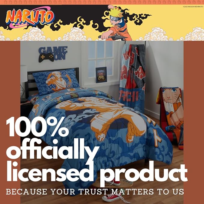 Naruto Anime Kids Bedding Super Soft Cozy 2 Piece Microfiber Reversible Comforter & Pillowcase Set, Twin/Full (Officially Licensed Product) By Franco