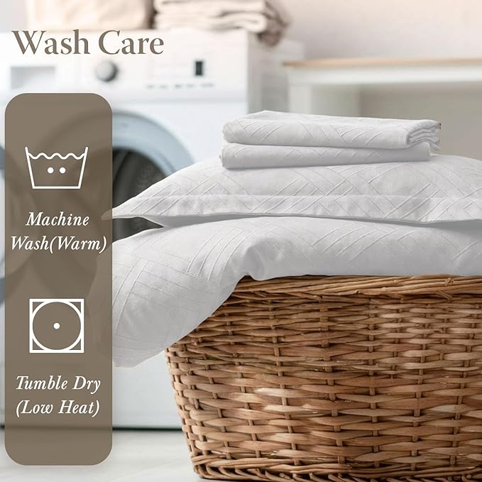 Threadmill Luxury 100% Cotton Full Bed-Sheets - 800 Thread Count Jacquard Celine Hotel White, Better Than Egyptian Cotton,4 Pc Striped Bed Set, Damask Sheets with 16" Deep Pocket