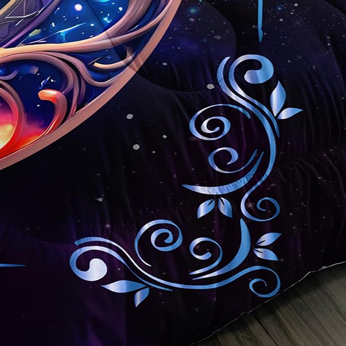Tree of Life Bedding Queen Comforter Set,Mystic Planet Starry Sky Printed Bedding Comforter Sets for Kids Boys Girls Room Decor,Bohemian Bedding Puffy Comforter Sets 2 Pillowcases.