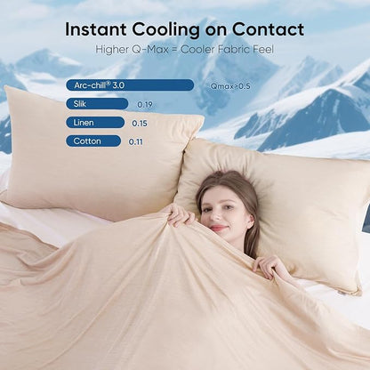 Elegear Revolutionary Cooling Blanket Twin, Absorbs Heat to Keep Body Cool for Night Sweats, Arc-Chill 3.0 Cool Fiber Q-Max>0.5 for Hot Sleepers, Lightweight Summer Cold Blankets for Sleeping, Beige