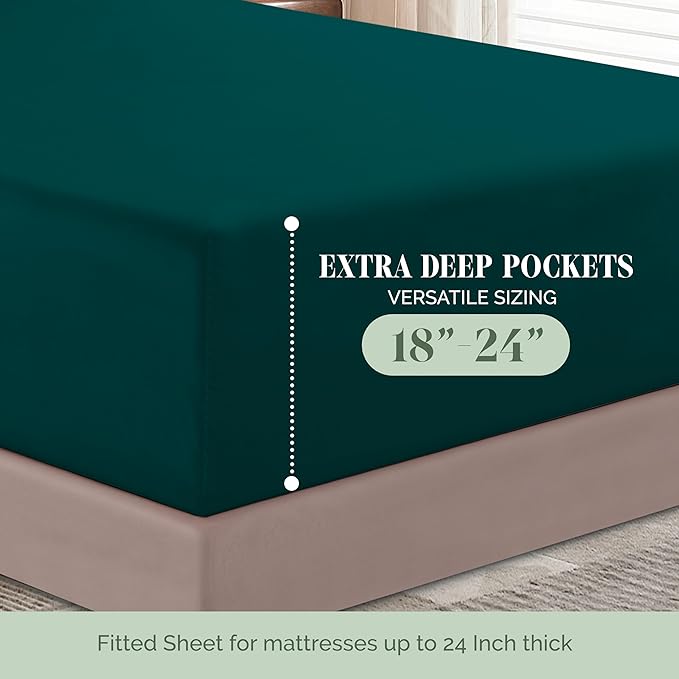 Elegant Comfort Luxurious 1500 Premium Hotel Quality Microfiber 4-Piece Sheet Set, 18-24 Inches Deep - Extra Deep Pocket Sheets - Ultra Soft 4PC Deep Pocket Sheets, California King, Marine Teal