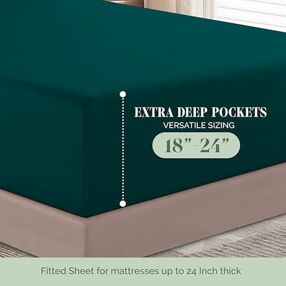 Elegant Comfort Luxurious 1500 Premium Hotel Quality Microfiber 4-Piece Sheet Set, 18-24 Inches Deep - Extra Deep Pocket Sheets - Ultra Soft 4PC Deep Pocket Sheets, California King, Marine Teal