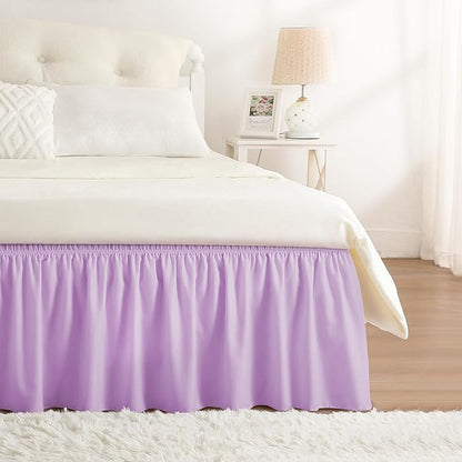 RIMELA Bed Skirting Queen Size Lilac Purple Bed Skirt 18 Inch Drop, Wrap Around Elastic Adjustable Bedskirt, Dust Ruffle for Bed Frame & Box Spring Soft Durable Fabric Machine Washable Easy to Install