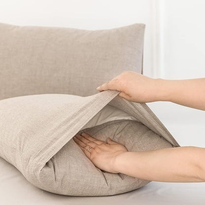 MooMee Bedding Pillowcases Pack of 2 100% Washed Cotton Linen Like Textured Breathable Durable Soft Comfy (Heathered Taupe, Standard)