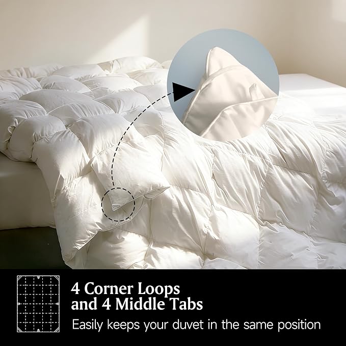Beautyrest Luxury Hotel Collection Down Comforter King Size - 100% Cotton All Season Duvet Insert, Fluffy Goose Feather Fiber with Corner Tabs, White (106" W X 90" L)