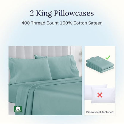 California Design Den Soft King Size Pillow Cases, 100% Cotton Set of 2, Cool & Smooth, 400 Thread Count, Sateen Pillow Cases (Teal)