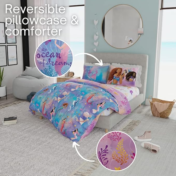 Disney Princess Ariel The Little Mermaid Live Action Movie Ariel Kids Bedding Super Soft Comforter and Sheet Set with Sham, Full, (100% Official Licensed Product) by Franco