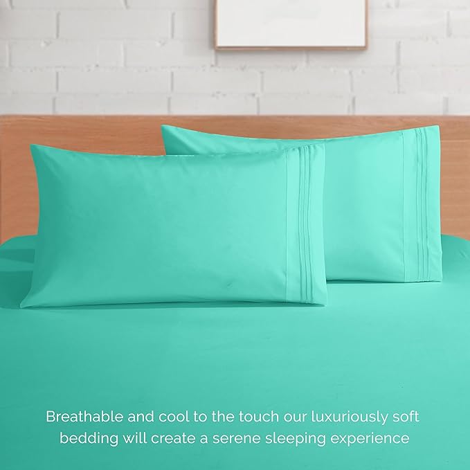 Elegant Comfort Luxurious 1500 Premium Hotel Quality Microfiber 4-Piece Sheet Set, 18-24 Inches Deep - Extra Deep Pocket Sheets - Ultra Soft 4PC Deep Pocket Sheets, King, Paradise Teal