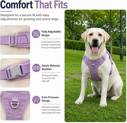 No Pull Dog Harness with Built-in Hidden AirTag & GPS Tracker Holder, Reflective Adjustable Escape-Proof Vest Harness for Small & Medium Dogs (Purple, L)