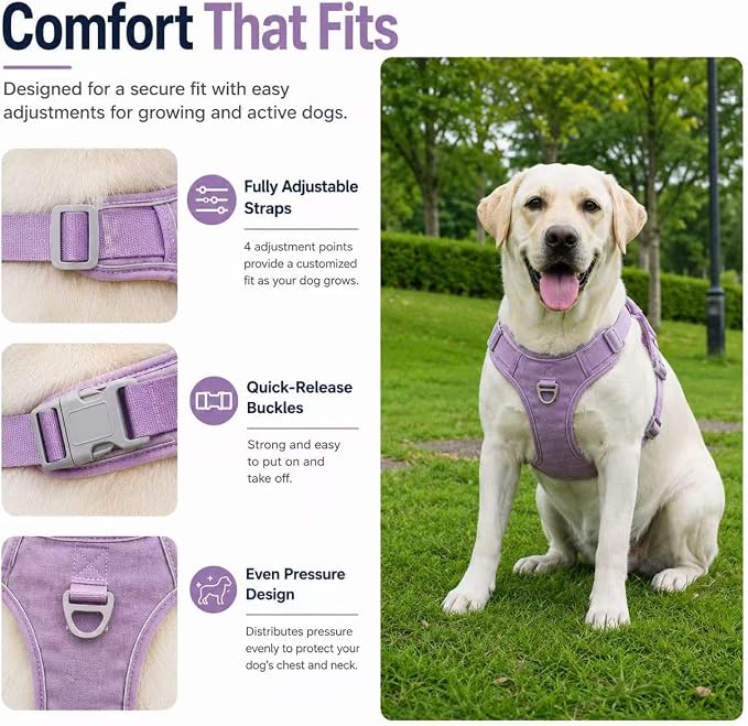 No Pull Dog Harness with Built-in Hidden AirTag & GPS Tracker Holder, Reflective Adjustable Escape-Proof Vest Harness for Small & Medium Dogs (Purple, XL)