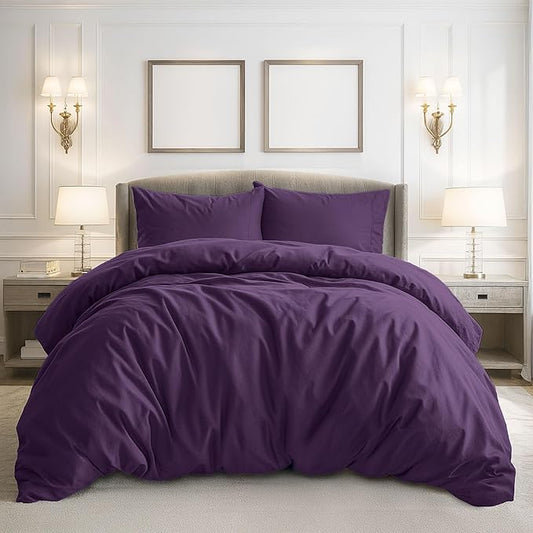 Pure Bedding Duvet Cover Full Size - 3 Pieces Extra Soft Bedding Set, Includes 1 Duvet Cover 80x90 Inches with Zipper Closure & 2 Pillow Shams, Comforter Not Included, Purple