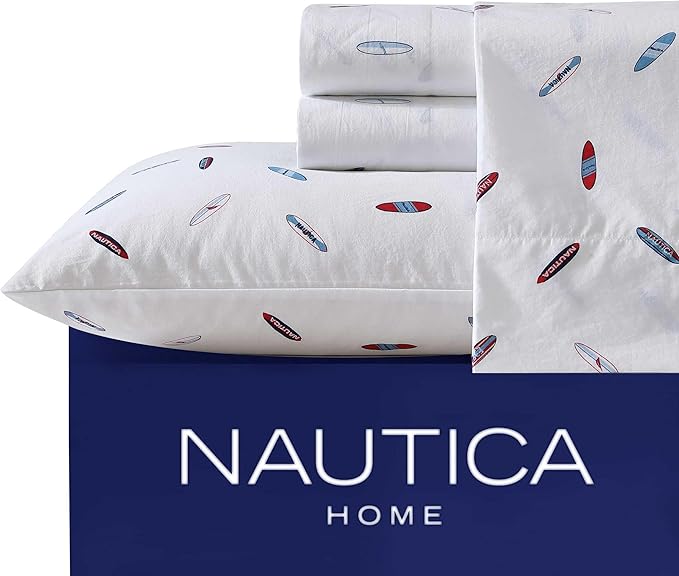 Nautica - Twin XL Sheets, Cotton Percale Bedding Set, Fully Elasticized, Ideal Dorm Essentials (High Surf Navy, Twin XL)