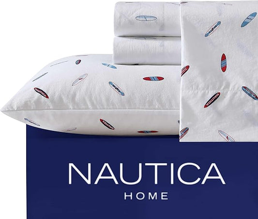 Nautica - Full Sheets, Cotton Percale Bedding Set, Casual Bedding Set (High Surf Navy, Full)