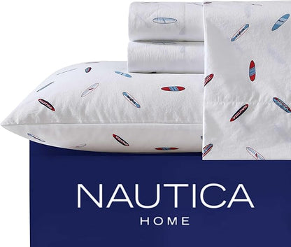 Nautica - Twin Sheet Set, Crisp & Tailored Cooling Sheets with a Smooth Cotton Percale Lightweight Feel - Bed Sheets with Matching Pillowcase & Fitted Sheet (High Surf Navy)