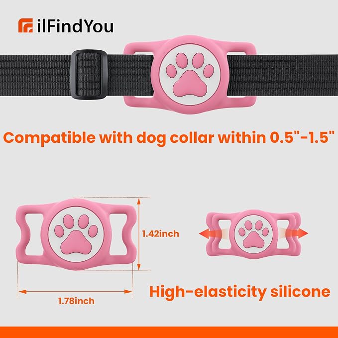 4 Pack IP68 Waterproof Compatible with Air Tag Dog Collar Holder, Silicone Dog Air tag Holder for Apple Air Tag (Purple&Pink&Blue&Rosered)