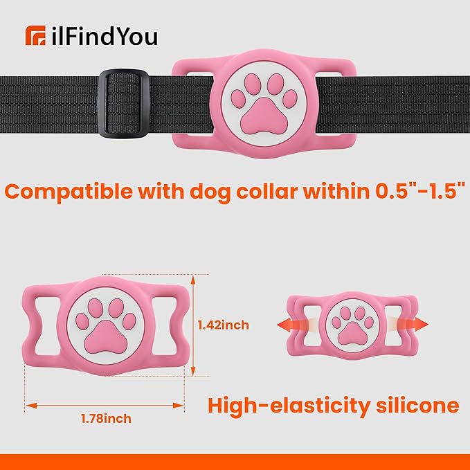 IP68 Waterproof for AirTag Dog Collar Holder, Silicone Air Tags-2 Pack for Apple Dog AirTag Holder(PinkxPurple)