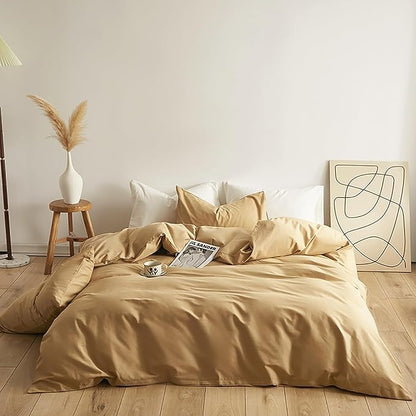 Luxlovery Champagne Beige Comforter Set King Light Champagne Bedding Comforter Set Dark Beige Solid Soft Breathable Blanket Quilts 3 Piece Taupe King Size Bedding Set