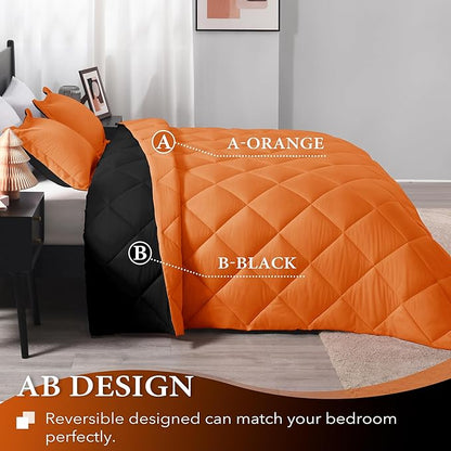 downluxe Twin Comforter Set - Orange and Black Twin Comforter, Soft Bedding Sets for All Seasons -2 Pieces - 1 Comforter (66"x92") and 1 Pillow Sham(20"x26")