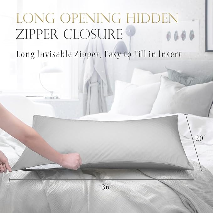 Cooling Crescent Side Sleeper Pillow Cases King Size Set of 2 - Curved Rayon Derived from Bamboo Pillowcase Cover - Breathable Silky Pillowcase for Hot Sleepers Hair and Skin 20 * 36 Inches Light Grey