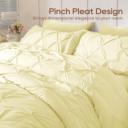 Sasttie California King Comforter Set, 7-Piece Bed in a Bag, Pintuck Bedding Sets for All Season, Includes Comforter, Flat Sheet, Fitted Sheet, Pillowcases and Pillowshams, Cream Yellow