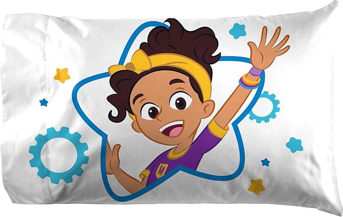 Jay Franco Kids Sheet Cartoon Set with Fitted, Flat Sheets & Pillow Cover - Ultra-Soft Bedding with Pillowcase for Room Decor, White - Blippi, 3 Piece Twin