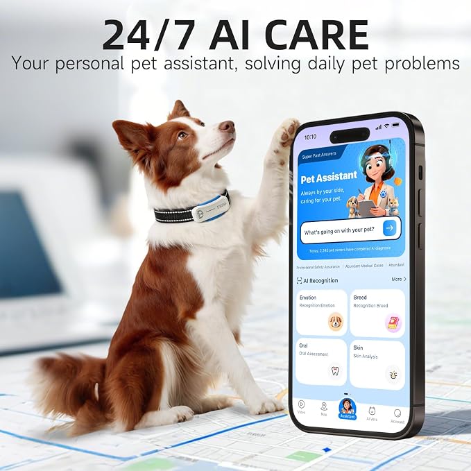 Dog GPS Tracker, AI Tracker Collar with Virtual Fence & Health Monitoring - Real Time Location Tracker for Escape Artists, Electronic Fence Collar for Medium to Large Dogs, iOS and Android